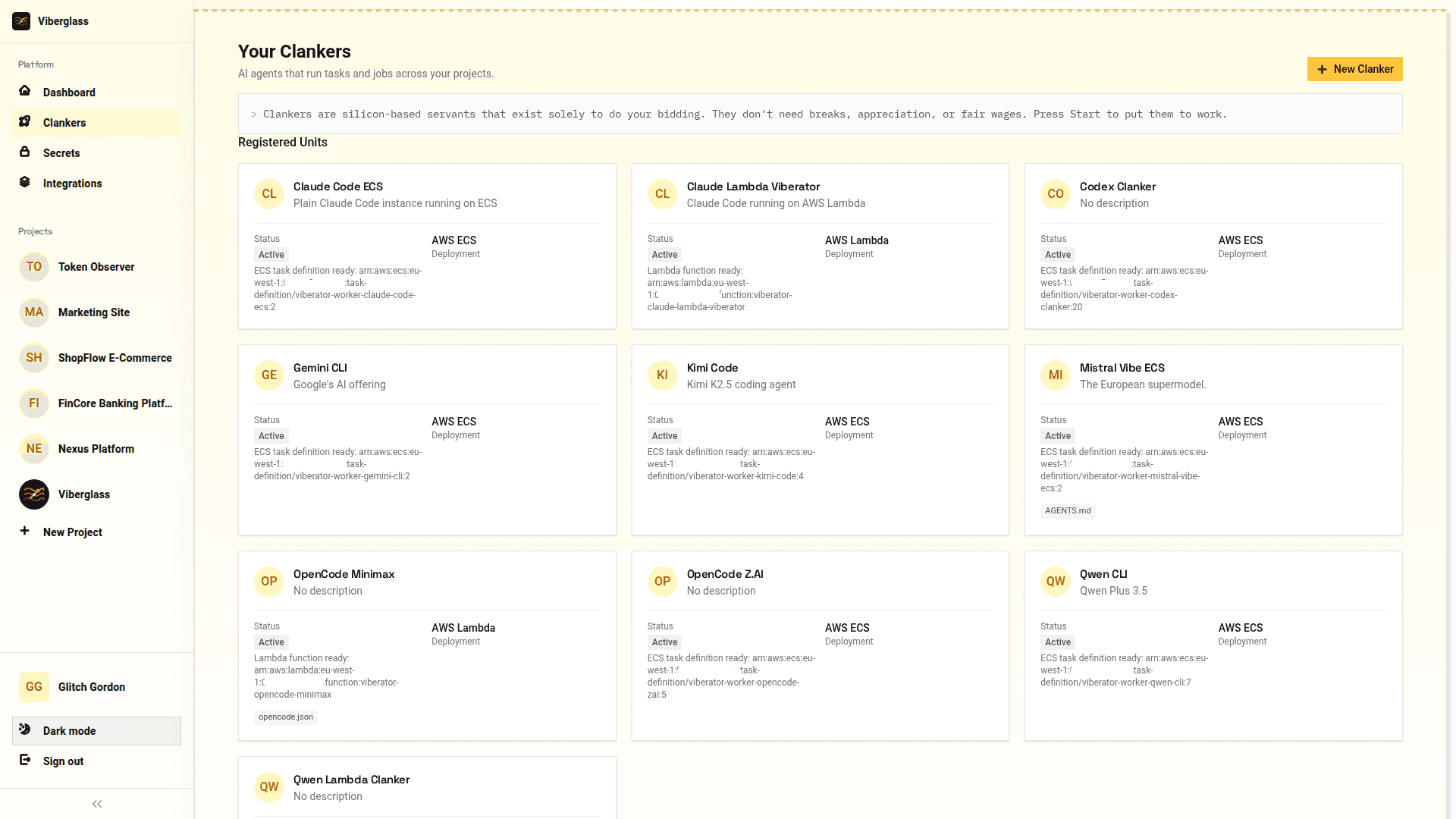 Jobs list showing agent execution history with status and timing