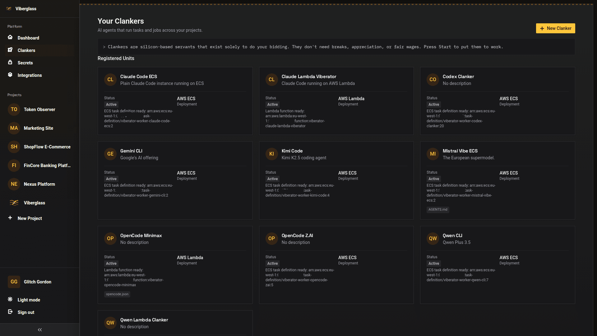 Jobs list showing agent execution history with status and timing